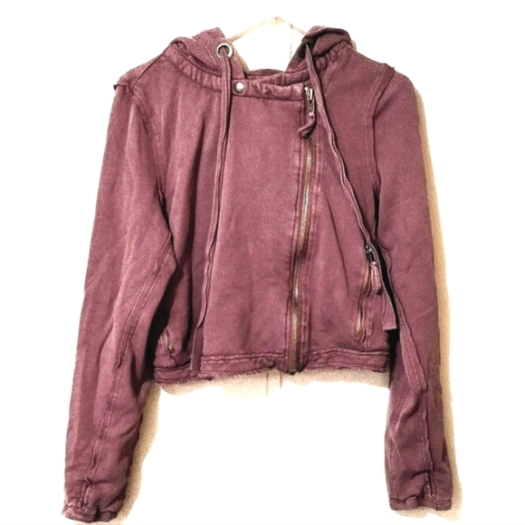 Free People "You Asked For It" Cropped Moto Style Hooded Sweatshirt. Size Medium - Picture 11 of 15